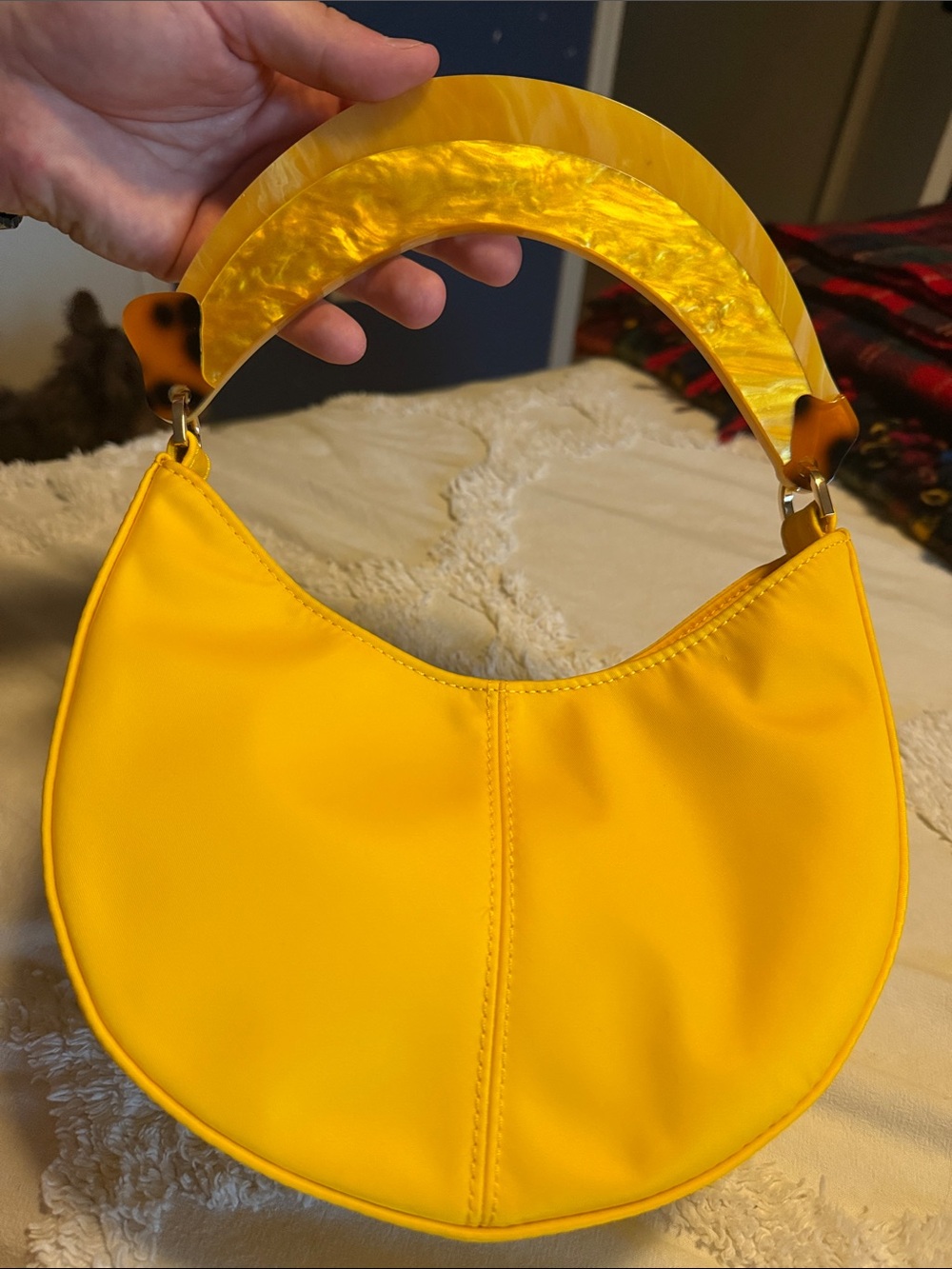 Edie Parker Yellow Crescent Shoulder Bag with Acrylic Handle